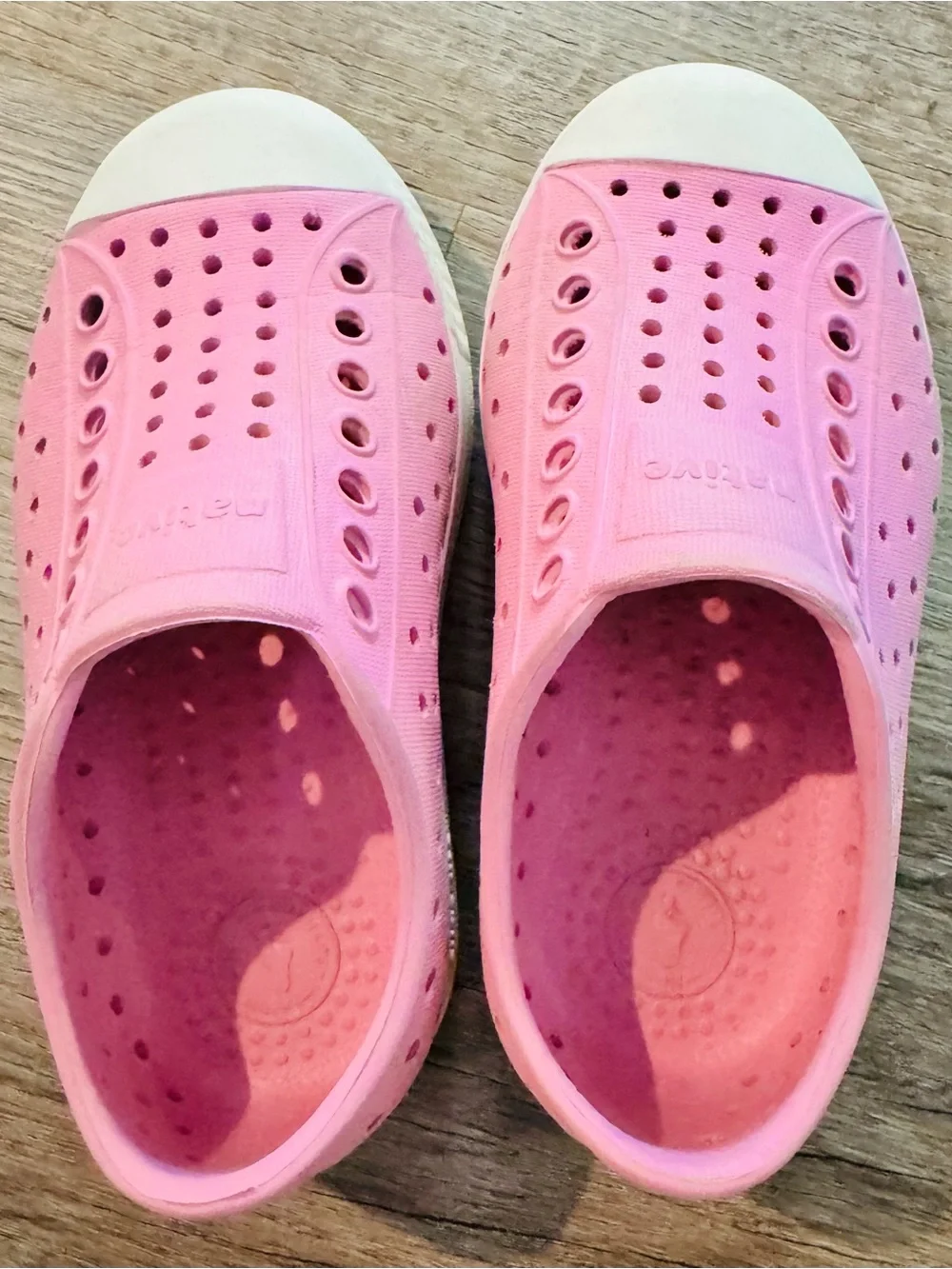 Native Kids Slip-On Water Shoes in Pink with White Toe Caps